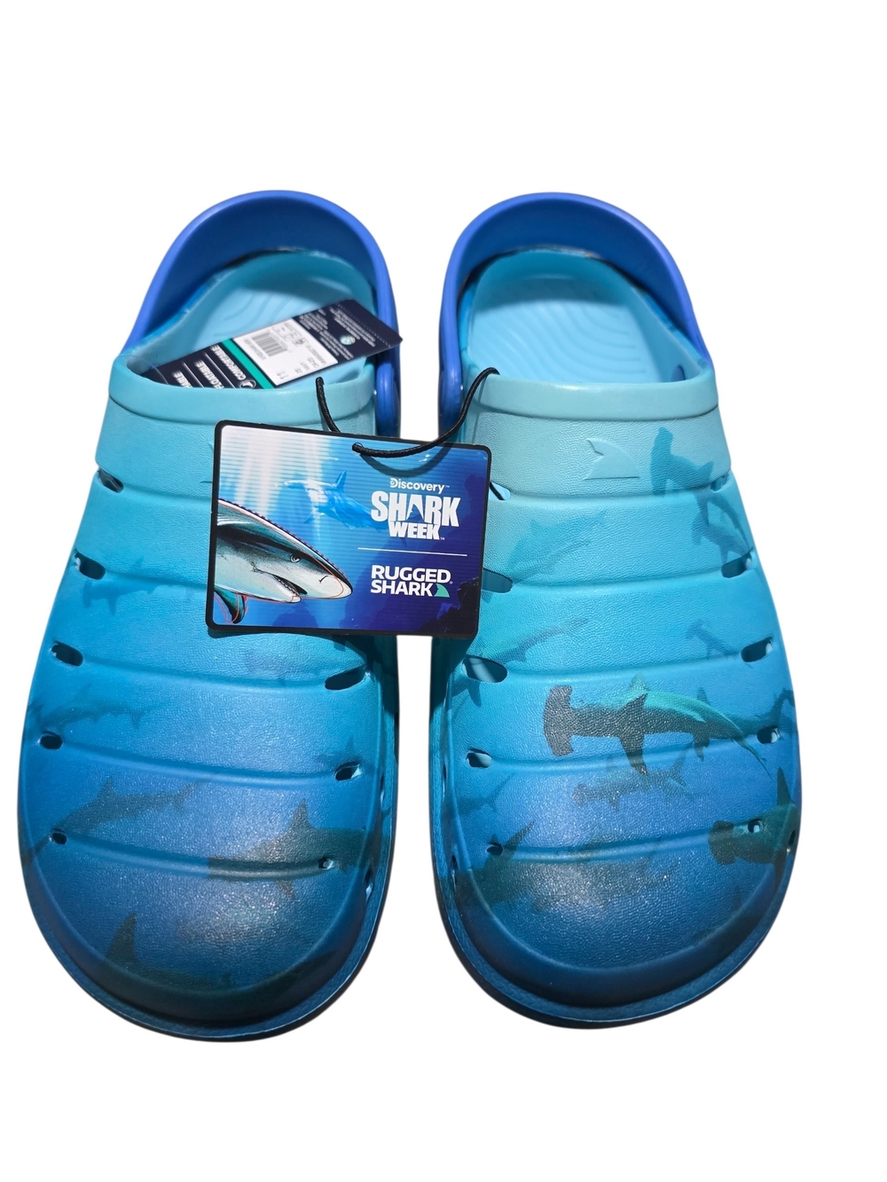 Rugged Shark Men's Shark Week Clogs  Slip-On Clog - Blue Gradient Size 11